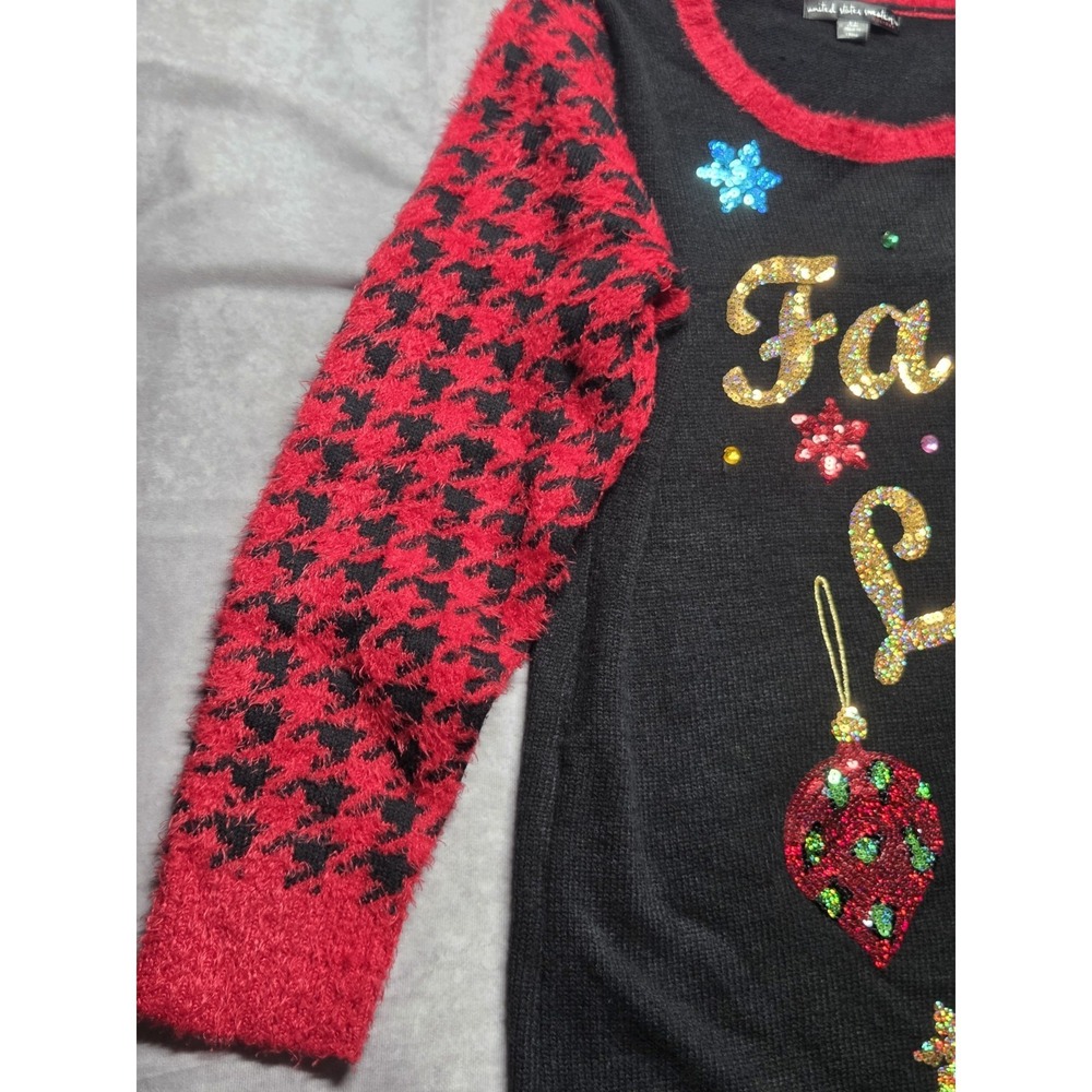 Black & Red Sequin Embellished Fa La La Long Tunic Holiday Sweater XL Sequins - Picture 3 of 9